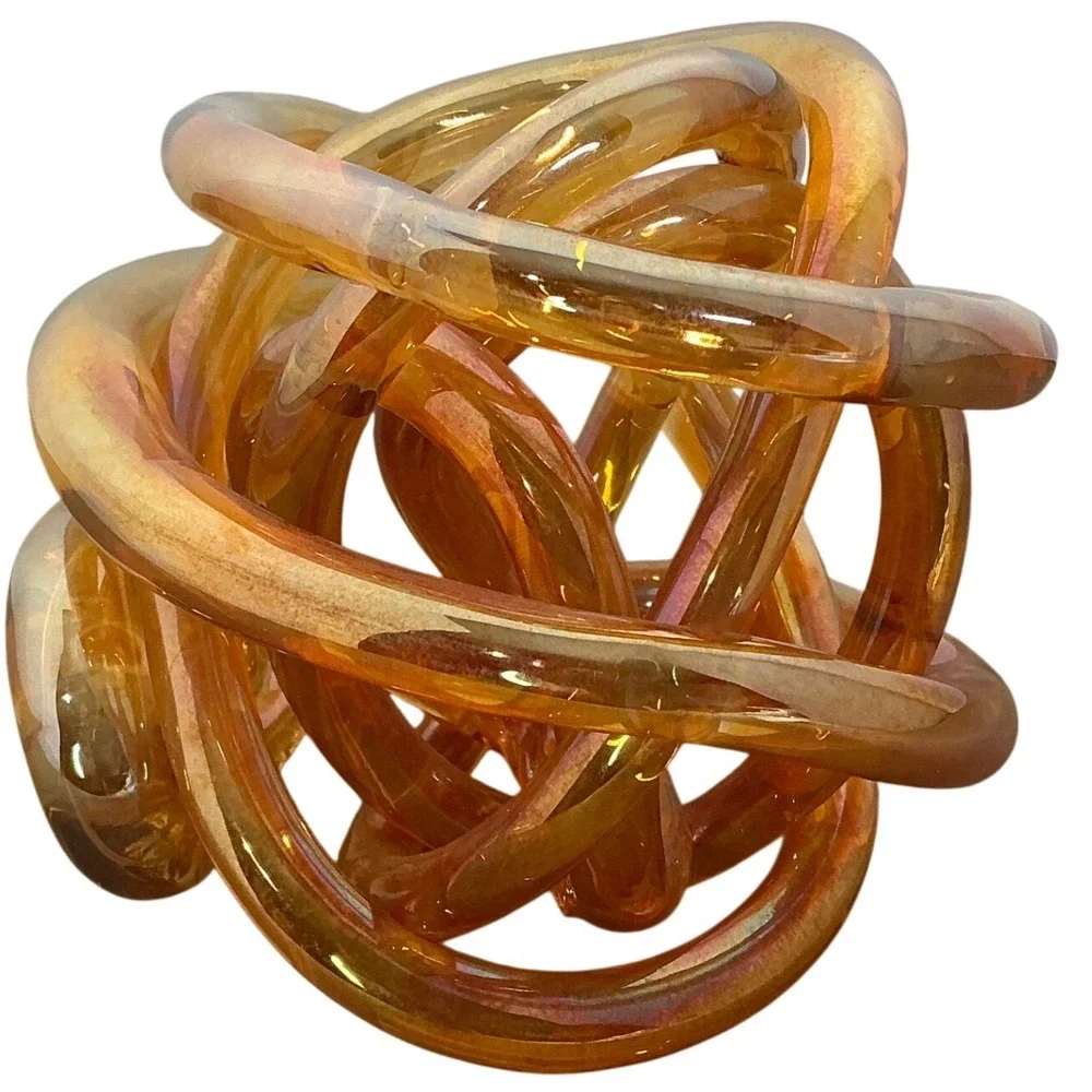 Modern Amber Art Glass‎ Knot Orb Sculpture Smooth Minimalist Decor 7
